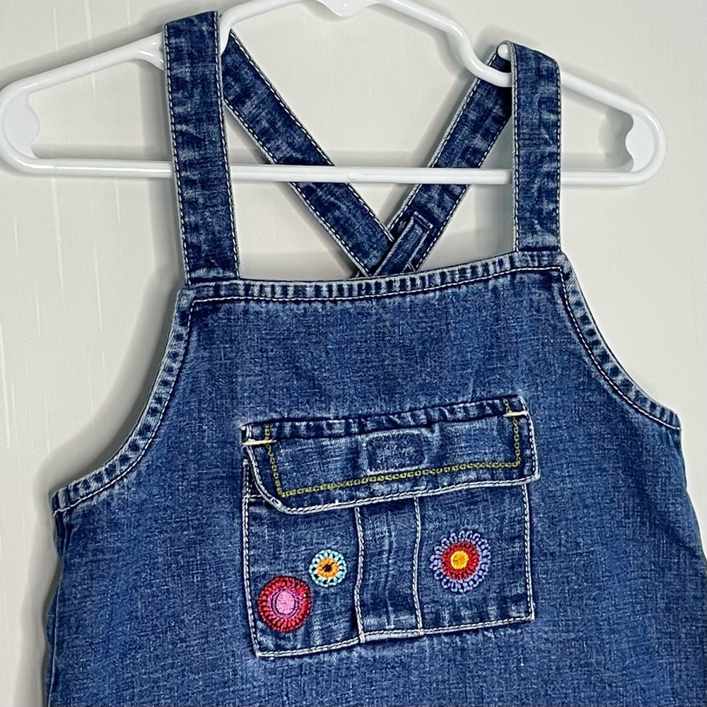 Gymboree Garden Party Denim Jumper Dress Embroidered Flowers Y2K Small 3 - Picture 3 of 15